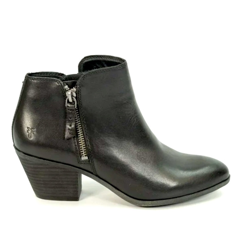 FRYE Judith Black Leather Ankle Double Zipper Boot 6.5 M